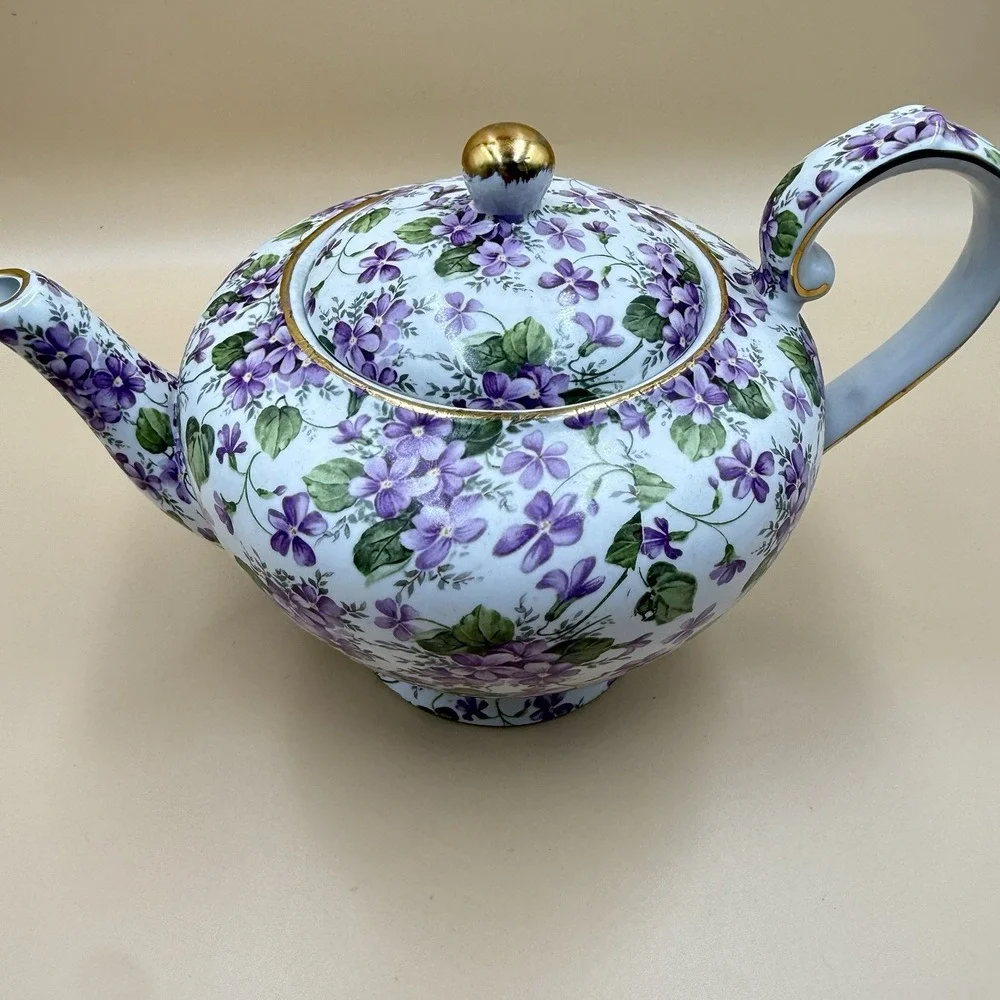 A Special Place Tea Pot Victorian Pansies Floral Purple Vintage 2003 Cottagecore